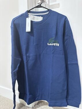 Lacoste Blue Long Sleeve Crewneck with Croc Embroidery
